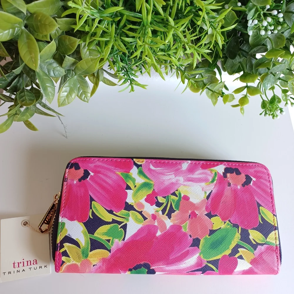 Trina Turk Pink FloraL Multi-Compartment Wallet